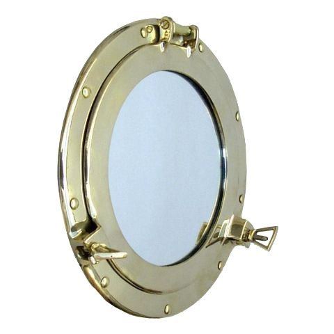Solid Brass 11" Porthole Mirror Window - Nautical Ship Décor