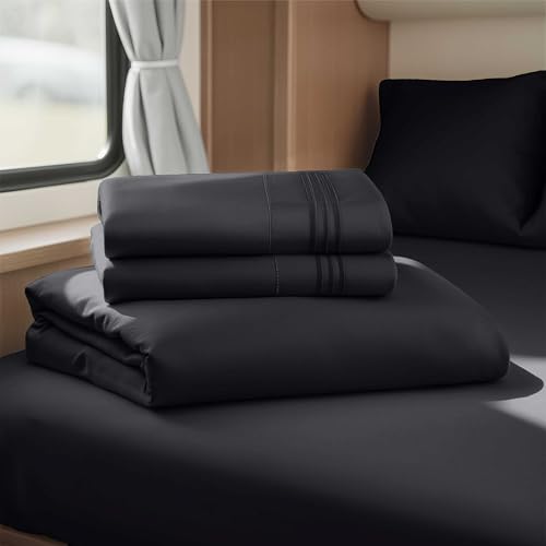 Nestl Black Short Queen Sheets for RV, Hotel Luxury RV Queen Sheets Set, 4 Piece Fitted Bed Sheet Set and Pillowcases, Super Soft, Wrinkle-Free, and Breathable Camper Bedding