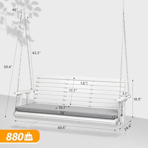 Image of VINGLI 5 FT Heavy Duty Porch Swing with Cushion, 880 LBS Wooden, White