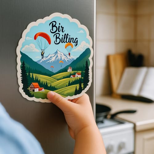 Image of Naxon Bir Billing Himachal Pradesh Theme Souvenir Wooden Refrigerator Stylish Fridge Magnet - Travel Collectible Gift | Fridge Decoration Magnet for Kitchen & Home Decor | Size 3x3 Inches | Pack of 1