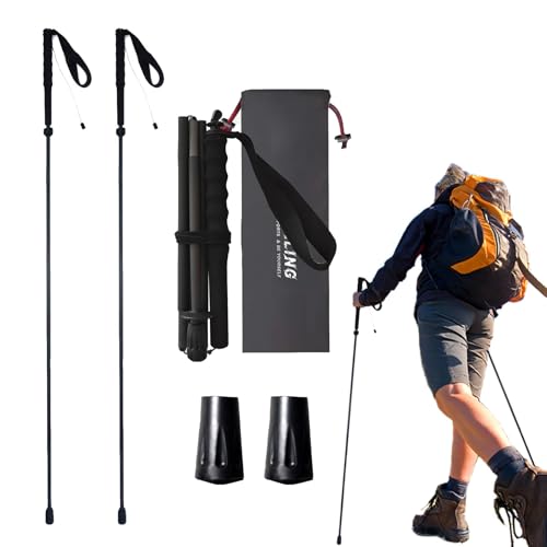 OKHEALING Bastones de trekking ultraligeros: fibra de carbono, 5 secciones, juego de 2, bastones de senderismo, equipo de montañismo, gorra para caminar, absorbe la humedad con bolsa de