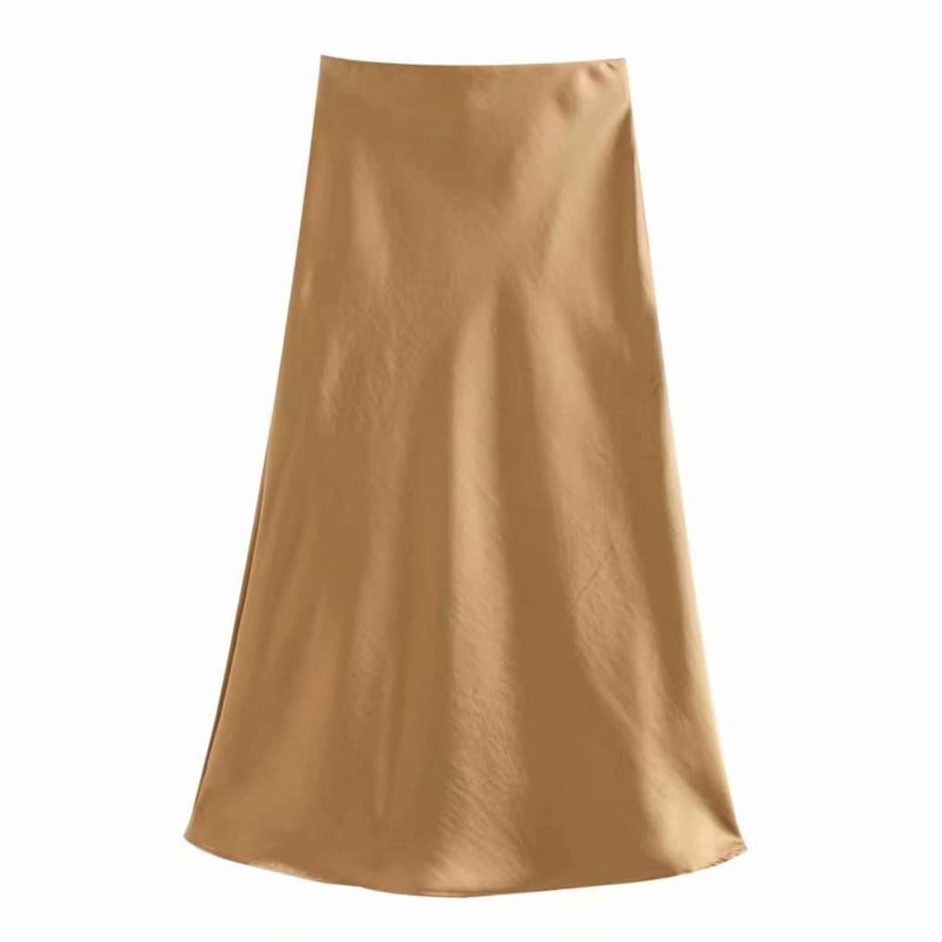 Jupe d'été en satin pour femme - Style élégant - Taille haute élastique