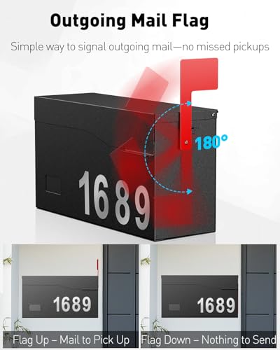 Image of Uniclife Mailboxes for Outside, Wall Mount Mailbox with Flag and Mailbox Number Stickers, Large Metal Mail Box for House, Modern Post Box for Outdoor Office Home, (No Locking Mechanism)