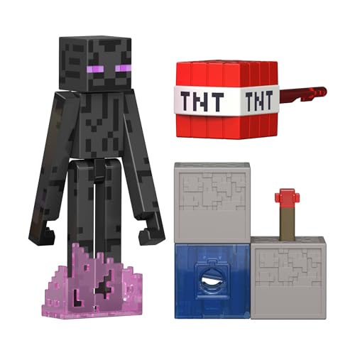 Mattel Minecraft-Spielzeuge Enderman Actionfigur mit Zubehör und Redstone-Bauteil vom Film inspiriertes Sammelset maßstabsgetreu ca. 8 cm groß JJR88 [Mehrfarbig]