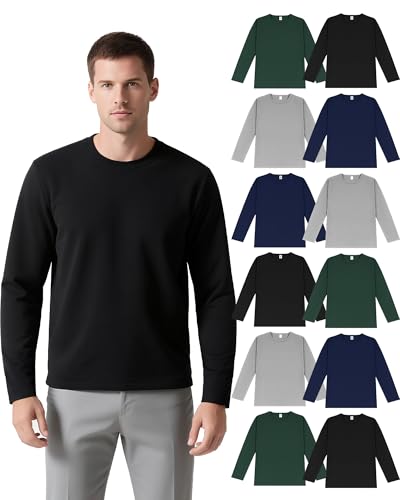 12 Pcs Mens Crewneck Fleece Lined Long Sleeve Sweatshirt Bulk Crew Neck Thermal Tops for Wholesale Donation Homeless