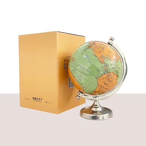 Rely+ 6" Light Green Earth Globe for Desk & Office Decor 6-inch Classy Desktop World Rotating Globe with Silver Stand (NOT PLASTIC!) Perfect for Bookshelf and Table - Unique Men's Office Decor Gifts by RELY+ - Image 6