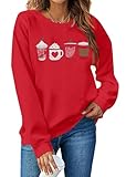 Picture of MYHALF Valentines Day Sweatshirt for Women Valentines Day Shirt Cute Ice Cream Graphic Pullover Holiday Casual Novelty Tops Red (S)