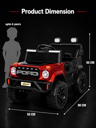 Image of Trenzo Kids Electric Ride On Jeep Car for 2-6 Years | 4x4 Style Battery Operated Toy Car with Steering Wheel, Music, LED Lights | Indoor & Outdoor Ride On Vehicle for Boys & Girls