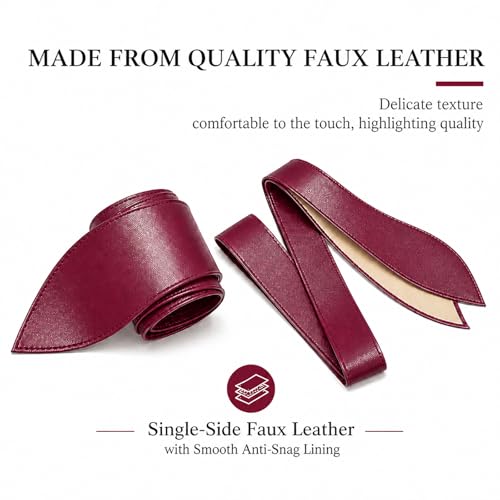 ChinEluviis Womens Obi Belt Fashion Leather Wrap Wide Cinch Belt Corset Tie Waistband for Dress Wine Red M - Thumbnail 3
