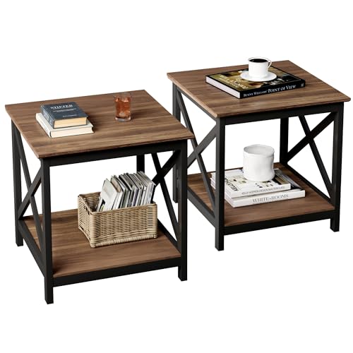 Image of ChooChoo End Tables Set of 2, 24 Inch End Table with 2-Tier Storage Shelf