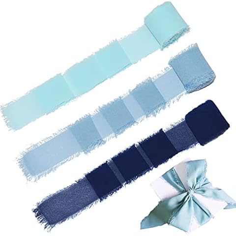 3 Rolls Handmade Fringe Chiffon Silk Ribbon, 38mm x 6.4m, Frayed Edges Decorative Ribbon Set for Wedding, Bridal Bouquets, Gifts Wrapping, Festivals, DIY Art Craft, 7 Yards Cover