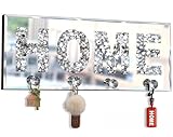ST3000 Crush Diamond Mirrored Home Letter Plaque Sign for Wall Decor, Crystal Clear Hooks Key Holder Key Hanger, Silver Mirror Decoration Wall Art, Wall Mounted Home Decor 15'×5.9'×1.6'