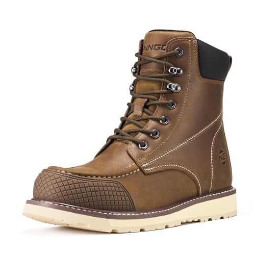 Image of NINGO Steel Toe Work Boots for Men, 6 Inch TPU Cap Moc Toe Boots