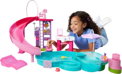 Barbie Dream Pool Playset with 6 Play Areas Including Slide & Bubbling Hot Tub Plus 20+ Accessories Like Pet Floaties & More