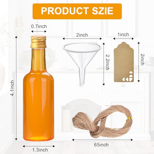 Voittozege 100 Pcs 1.7 oz Mini Liquor Bottles,Airtight Shot Bottles with Caps 10 Pcs Funnels 100 Pcs Kraft Tags and 65 ft Rope,Little Spirit Bottle for Cocktail,Party Favors,Weddings (gold Cap) - Thumbnail 2