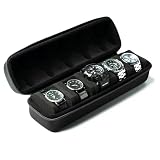 HOMPE Watch travel case,5 Slot Hard watch roll organizer, Fits All Wrist Watches&Smart Watches Up to 58mm (Black 5slot)
