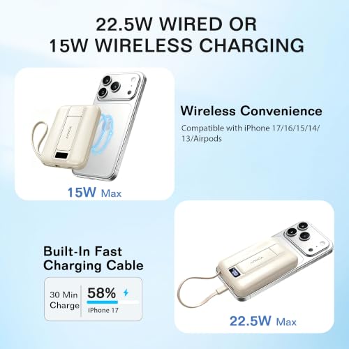 VONUV Magnetic Power Bank 10000mAh, Fast Charger with Built-in USB-C Cable by VONUV - Used condition - Image 3