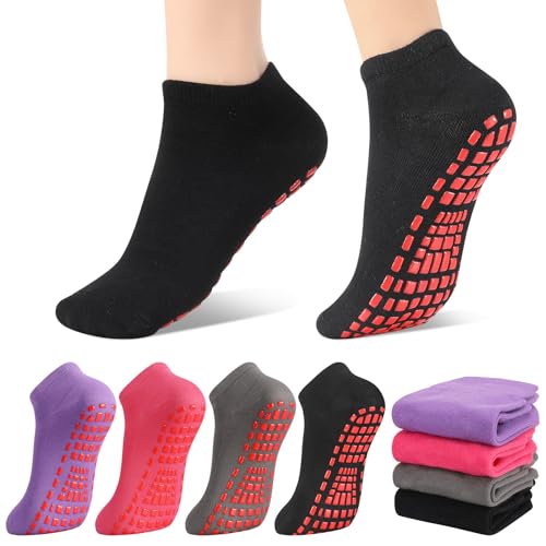 Jspupifip 4 Pairs Pilates Socks for Women, Non Slip Yoga Socks with Grips for Yoga Pilates Ballet Barre Athletic