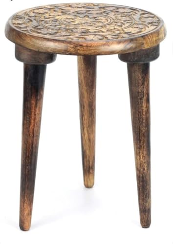 Image of Wooden Table with 3 Legs Pillar, Coffee Table Wood, End Round Coffee Table, Entryway Table, Living Room Side Table for Magazines, Books and Plants-9.5x13 Inch (Burnt Brown)