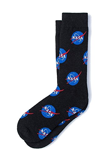 Men's Nasa Logo Space Official NASA Officially Licensed Novelty Crew Dress Socks (Black)