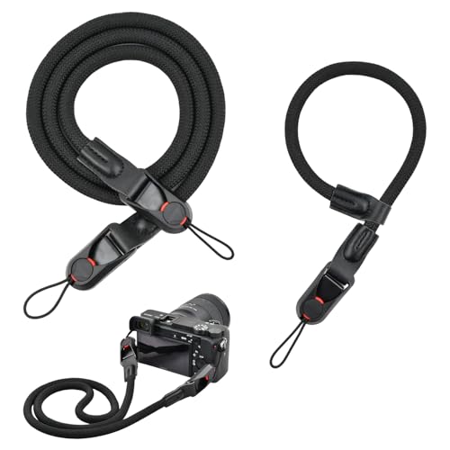 Eclove Sangle Appareil Photo Corde 2 Pièces Sangle De Poignet Pour Appareil Photo, Dragonne Appareil Photo, Courroie De Cou Pour Appareil Photo, Sangle D'appareil Photo À Dégagement Rapide (noir)