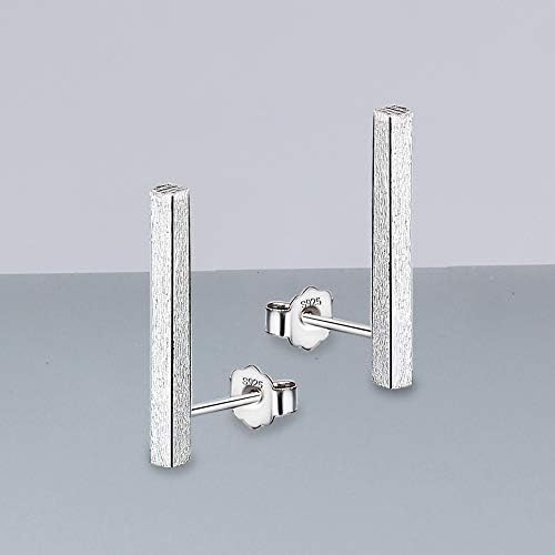 Yaneno Ladies Fashion Jewellery Minimalist 925 Sterling Silver Simple Plain Mini Square Bar Ear Stud Earrings Line Earrings Simplify Stick Earrings for Women Girls