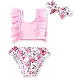 3-6 Months Infant Baby Girls Swimsuit Floral Bikini Two Pieces Bathing Suit Swimwear Summer Beach Wear Light Pink
