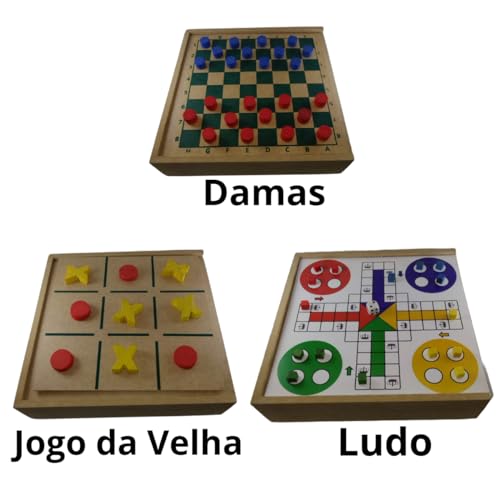 3 em 1 - Damas, Ludo, Jogo Da Velha (3 Jogos em 1 caixa)