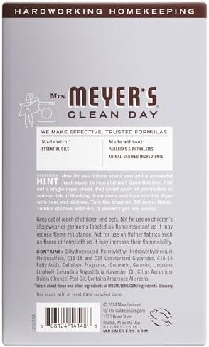 MRS. MEYER'S CLEAN DAY Dryer Sheets, Lavender, 80 ct — 사진 2