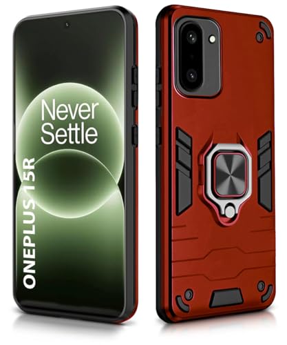 Image of WOW IMAGINE Shock Proof Back Case Mobile Cover for 1+ OnePlus 15R 5G 2025 | Back Cover Case (Tough Armor | Hybrid PC + TPU | Ring Holder & in-Built Kickstand | Red)