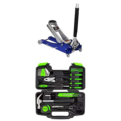 Arcan 39-Piece Home Hand Tool Kit And Arcan 2-Ton Quick Rise Aluminum Floor Jack With Dual Pump Pistons & Reinforced Lifting Arm #TOP14