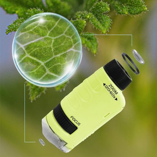 Microscópio de Bolso Infantil Portátil, Microscópio Composto 120x para Iniciantes, Experimentos Cien
