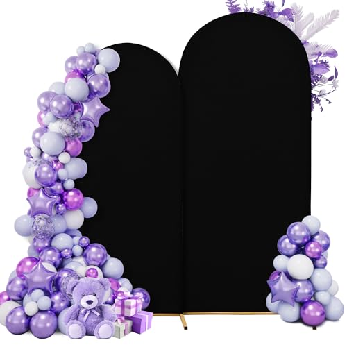 Wedding Arch Cover Spandex Arch Backdrop Cover 7.2FT,6FT Set of 2 Arch Covers Stretchy Backdrop for Wedding Birthday Party Decoration Baby Shower Banquet (Black)