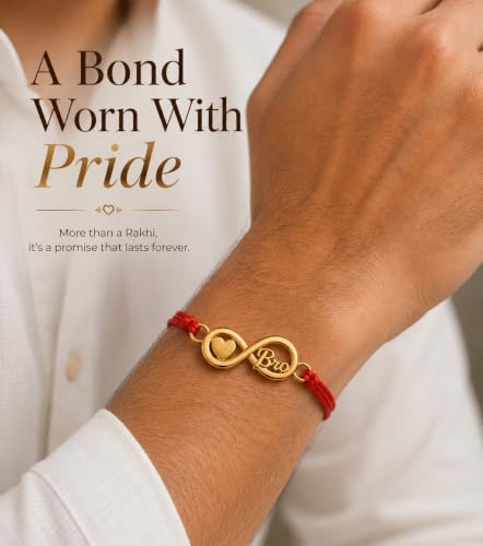Image of Gold Plated Designer Rakhi Bracelet for Brother | Infinity, Heart, Evil Eye & BRO Designs | Raksha Bandhan Rakhi with Roli Chawal & Greeting Card