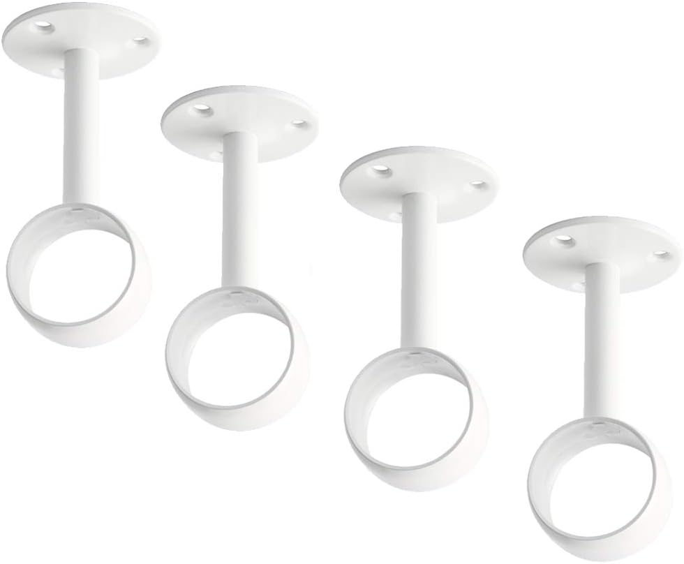 Alise Curtain Rod Holder 32mm Dia,Closet Rod Holders Curtain Rod Ceiling Mount,Ceiling Mounted Curtain Rod Flange Brackets,Ceiling Curtain Rod Brackets for Bathroom,Stainless Steel White Finish,4 Pcs