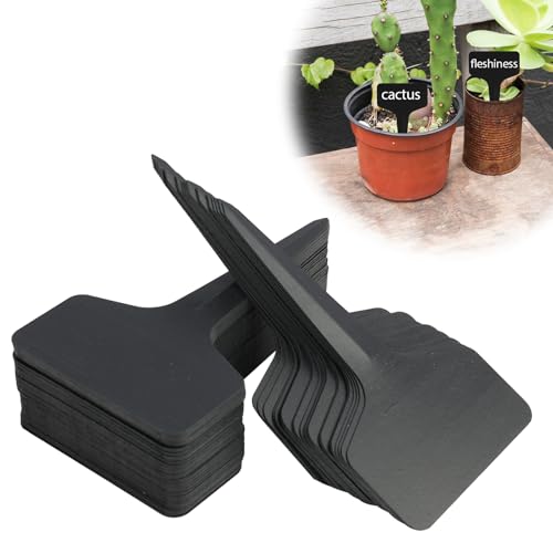 100 Pcs Targhette per Piante in Plastica Nero Impermeabili, Altezza 10 cm, Area di Etichettatura 6 x 3 cm - Incluso Pennarello Resistente all'Acqua per Giardino, Orto e Piante ﻿