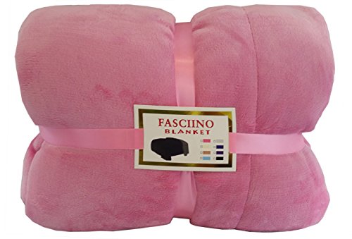 Fasciino Super Soft Plush Velour Mink Borrego Blanket Throw Queen or Full Size Bed (Charming Pink)