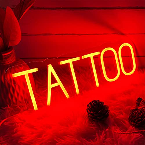 Image of TATTOO Neon Sign For Spa Beauty Room Nail Brows Lashed Salon Studio LED Wall Art Decor For Business Stores Logo Barber Shops Led Word Indoor Custom Neon Lights 5V USB Powered Red 40x13.5cm