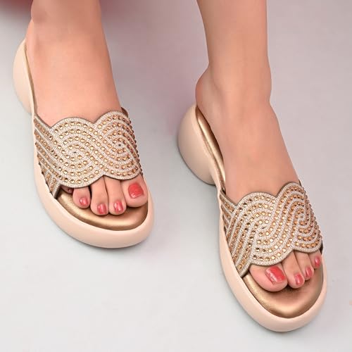 Image of Centrino Women's Sandals | Stylish Slip-On Sandals for Ladies |Elegant Slide Sandals with Butterfly Studded Embellishment Design | Lightweight and Durable Fashion Footwear (9310)