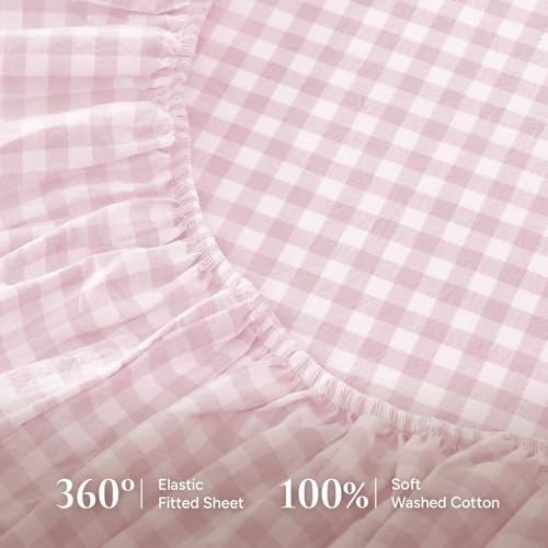 Andency Pink Queen Size Washed Cotton Gingham Soft Breathable Sheets Set by Andency - Used condition - Image 7