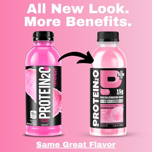 Protein2o 15g Whey Protein Isolate Hydration Drink Plus Energy & Focus, 350mg of Electrolytes, Vitamins B5 & B6, Sugar Free, Cotton Candy, 16.9 oz Bottle (Pack of 12) - Thumbnail 4