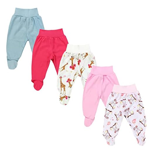 TupTam Baby unisex byxor med fot färgglada 5-pack, Flicka 2, 56 cm