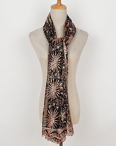 L'VOW Women's Glittering 1920s Scarf Mesh Sequin Wedding Cape Fringed Evening Shawl Wrap4