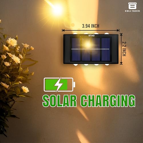 Image of Btag Sun-Powered Up & Down LED Wall Light for Outdoor Use - 8 LED Waterproof Patio Light, Eco-Friendly Sunlight Powered Lamp for Home, Garden, Garage, and Balcony - Pack of 1 (SL009)