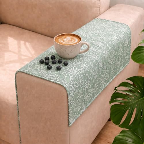 Image of STITCHNEST 'Verdant Phool Stories' Sofa Armrest Cover | Elegant Jacquard Fabric, Washable & Durable for Modern Living (18 x 22 Inches)