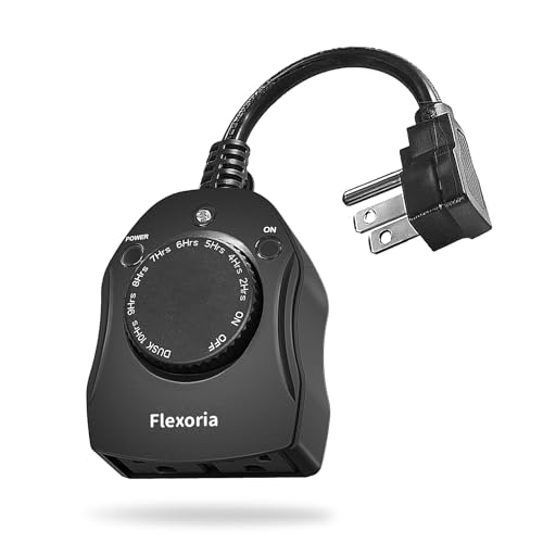 Flexoria Outdoor Timer Outlet Waterproof Dusk to Dawn Light Sensor Timer 2 Grounded Electrical Outlets for Outdoor Lights 15A/1875W ETL Listed (1 Pack)