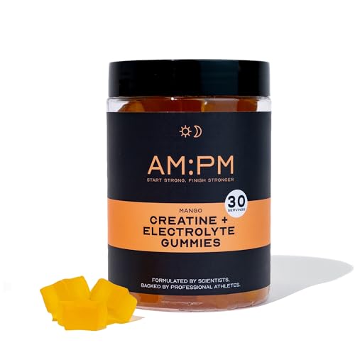 AM:PM Nutrition Creatine Monohydrate + Electrolyte Gummies – 5000mg per Serving - Creatine Gummies for Muscle Growth, Strength & Recovery Support – Vegan, Gluten-Free & Convenient - 30 Servings