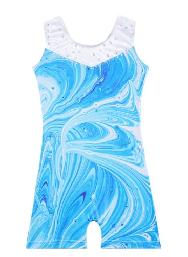 Leotards for Girls Gymnastics Toddler Dance Biketards Mermaid Unicorn Athletic Dance Wear Shiny Rainbow Blue Hotpink, Blue Marble, 7-8 Years