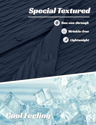 MAGNIVIT Mens Shirts Casual Lightweight Button Down Shirt Half Sleeve Wrinkle Free Pool Shirts Summer Outfits Navy L — view 6