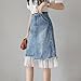 kakarin choyx Women's High Waist Vintage Denim Skirt A-Line Lace Double Layer Splicing Y2K Casual Fashion Jean Midi Skirt L Blue